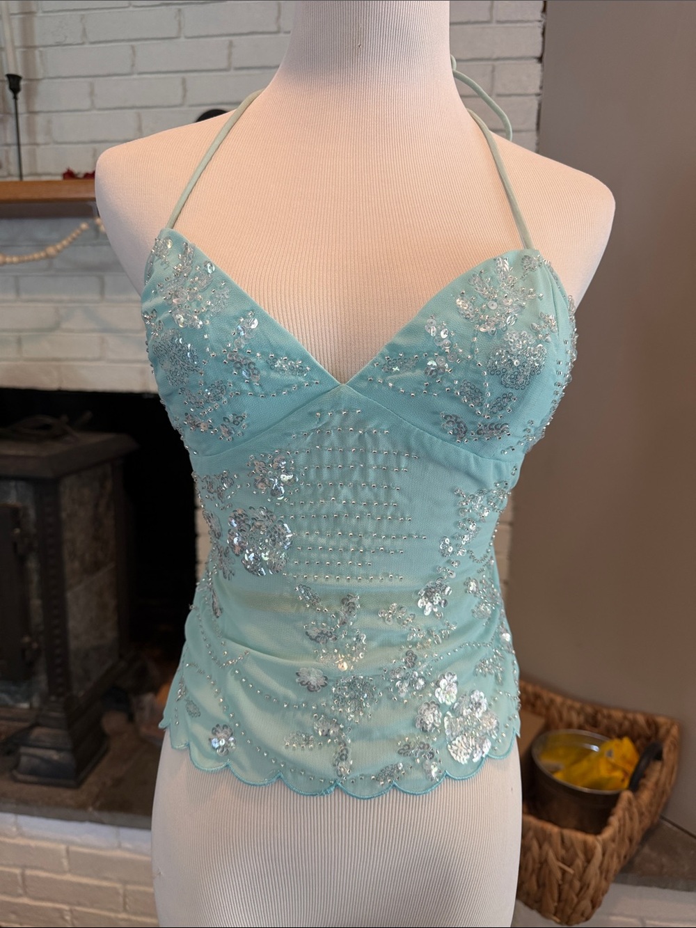 Vintage Y2K Wet Seal Beaded Mesh Top